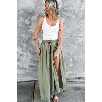 Slit Wide Loose Half length Skirt Green - Shop at LoveMi
