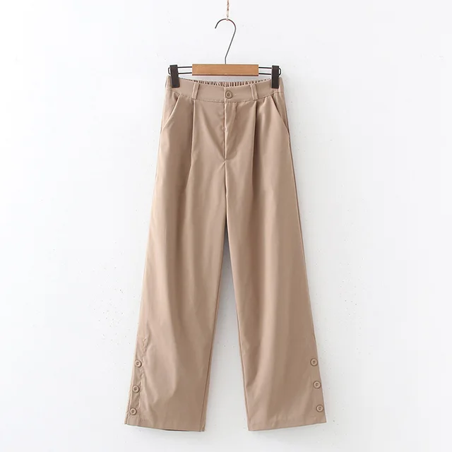 Straight Trousers, Simple Button type Slit Women's Trousers Apricot - Shop at LoveMi
