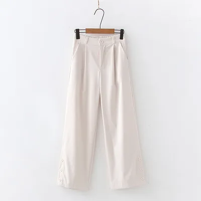 Straight Trousers, Simple Button type Slit Women's Trousers Beige - Shop at LoveMi