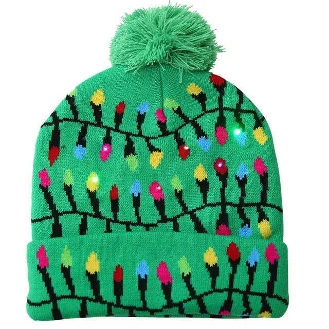 Christmas Decorations Flanging Knit Hat With Ball LED Lights - Shop at LoveMi