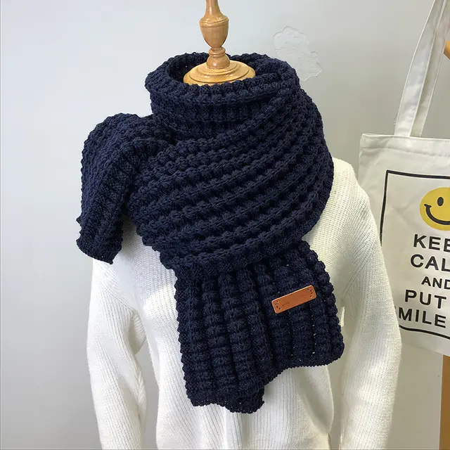 Wool Scarf Women Autumn And Winter Navy Blue - Shop at LoveMi