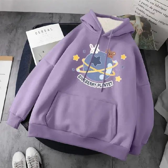 Student Long sleeved Hooded Pullover Jacket Women Trendy Purplea - Shop at LoveMi