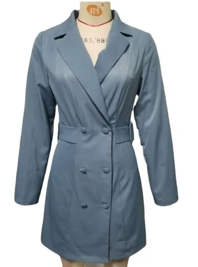 Fall Winter Solid Color Lapel Double breasted Side Temperament Commuter Suit Dress Blue - Shop at LoveMi