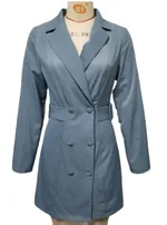 Fall Winter Solid Color Lapel Double-breasted Side Temperament Commuter Suit Dress - Blue