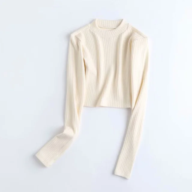 Slim Short Long Sleeved T Shirt Women Highwaist Flared Trousers Tops Beige - Shop at LoveMi