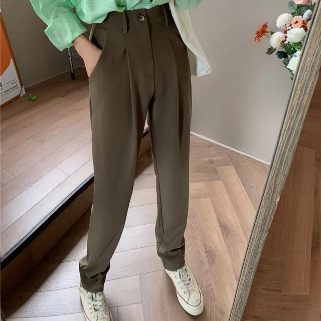 Women's Straight Loose Drape Small Mopping Pants Coffee - Shop at LoveMi