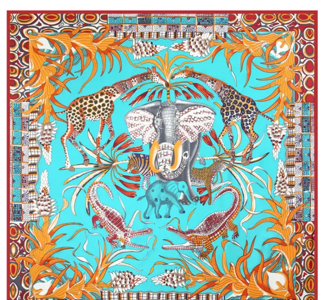 Scarf Twill Silk Shawl Large Square Sunscreen 130cm Flower And Bird Jungle V - Shop at LoveMi