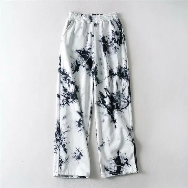 Tie Dye Wide Leg Pants New Women's Nine quarter Pants White - Shop at LoveMi