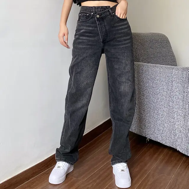 Women's Jeans Loose High Waist Straight leg Pants Black - Shop at LoveMi