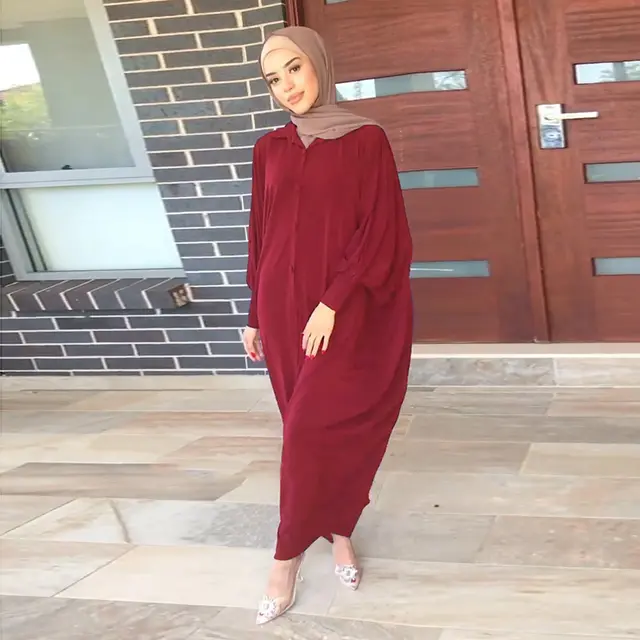 Women's Dubai Saudi Arabia Solid Color Bat Sleeve Large Robe Cardigan Red - Shop at LoveMi