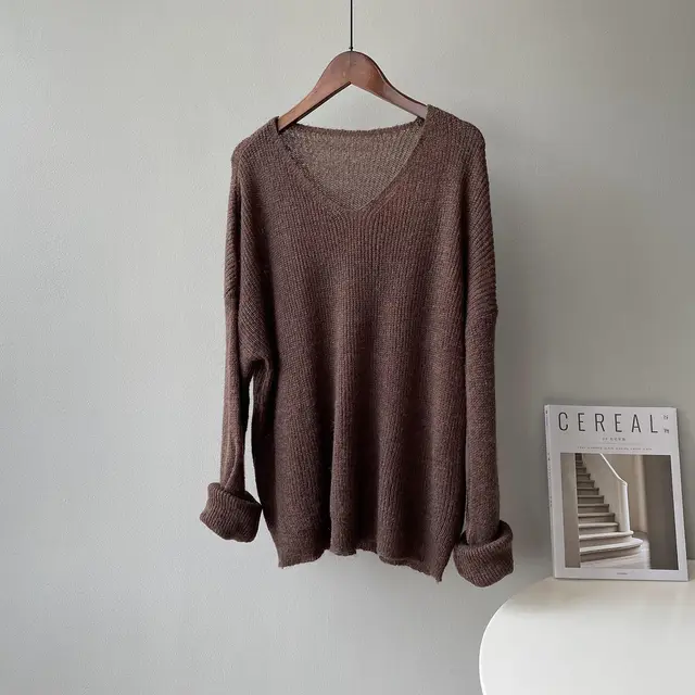 Autumn New Style Korean Design Sense V Neck Sweater Brown - Shop at LoveMi