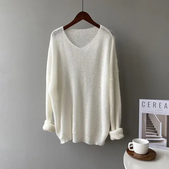 Autumn New Style Korean Design Sense V Neck Sweater White - Shop at LoveMi