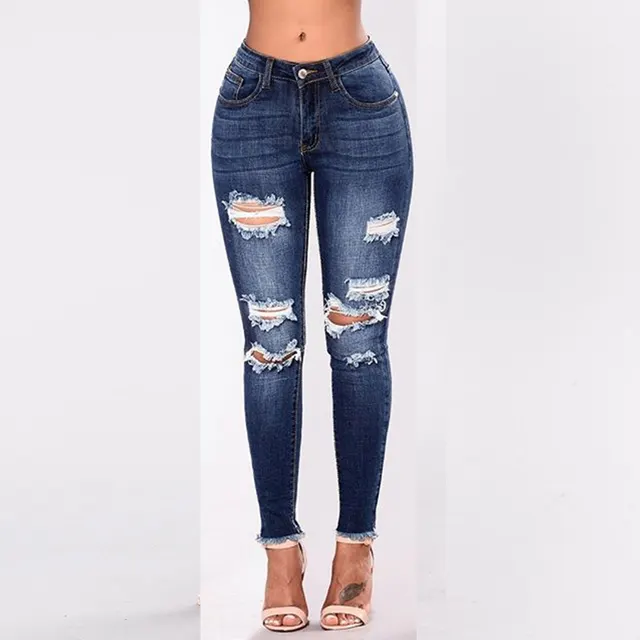 Ripped Slim Slim Pants Dark Temperament Denim Pants Blue Whiskers - Shop at LoveMi