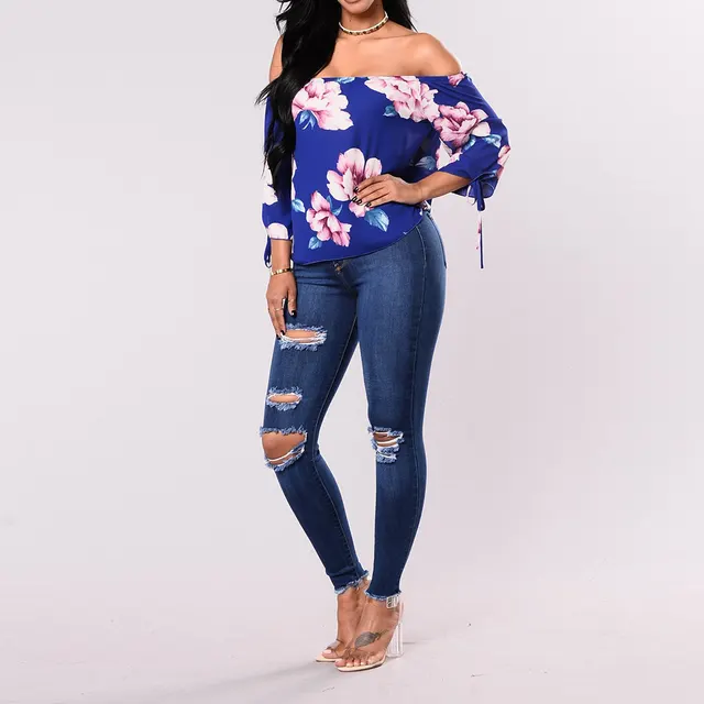 Ripped Slim Slim Pants Dark Temperament Denim Pants Extra Dark Blue - Shop at LoveMi