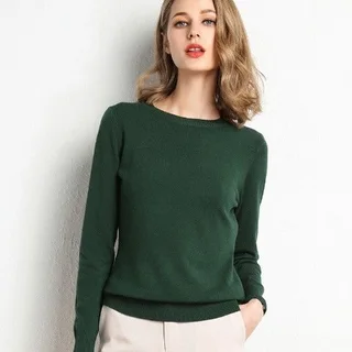 New Sweater Women Knitted Sweater Round Neck Bottoming Shirt - Green