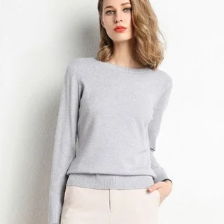 New Sweater Women Knitted Sweater Round Neck Bottoming Shirt - Grey