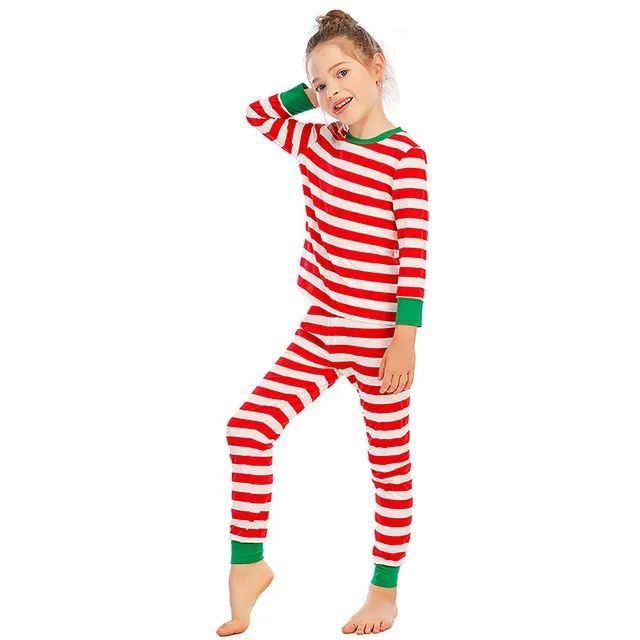 Children's Pajamas Long sleeved Red And White Striped Home Service Suit Red - Shop at LoveMi