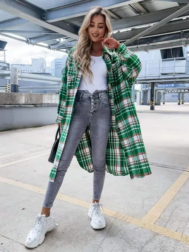 Explosive New Lengthened Plaid Shirt Green - Shop at LoveMi