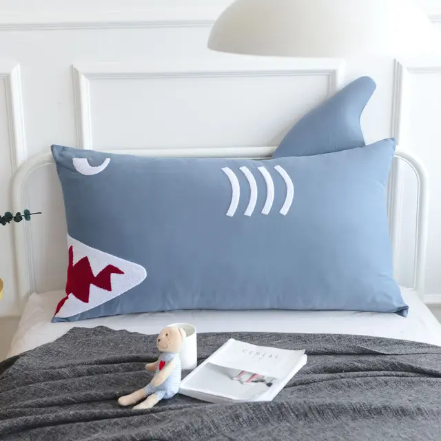 Simple Cartoon With Square Back Bedside Cushion Blue Shark Backrest - Shop at LoveMi