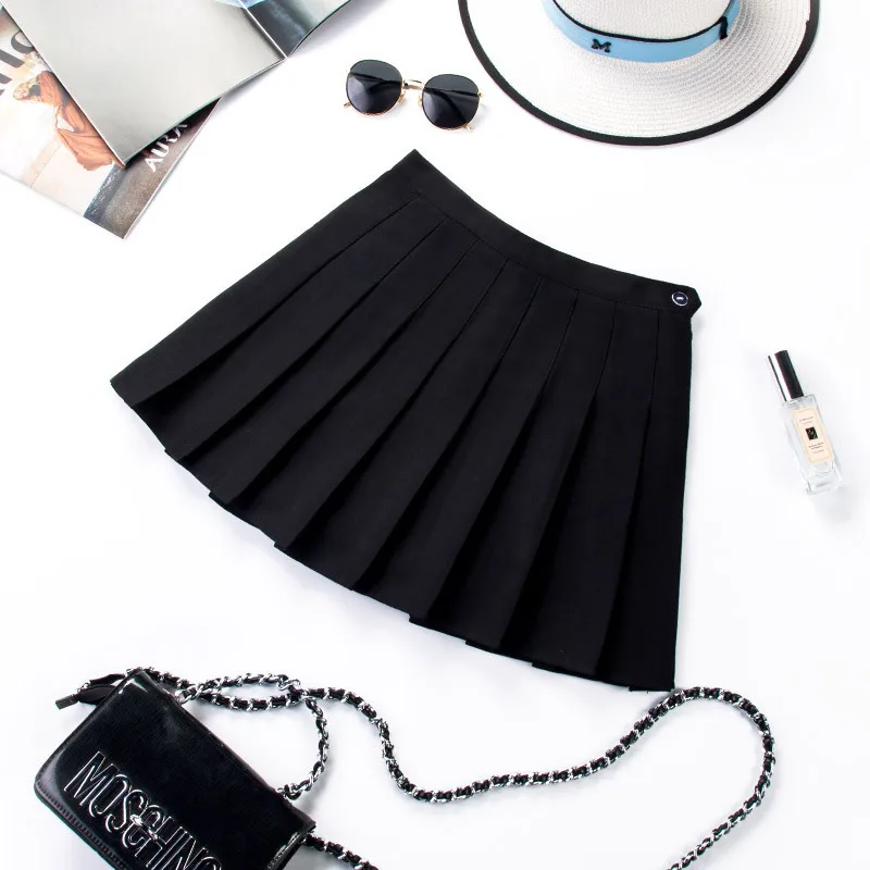 Purple Solid Color Pleated Skirt Summer Female High-waist Wine Red A-line Skirt Half-length - Black