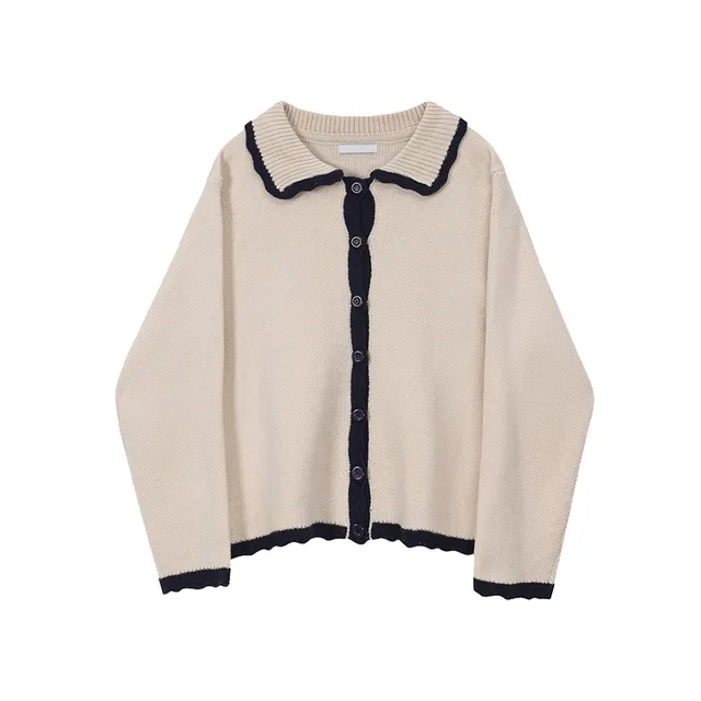 Retro Doll Collar Sweater Coat Women's Knitted Cardigan Apricot - Shop at LoveMi