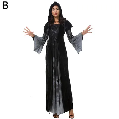 Halloween New Skull Print Witch Long Vampire Costume, Queen Dress Costume Black - Shop at LoveMi