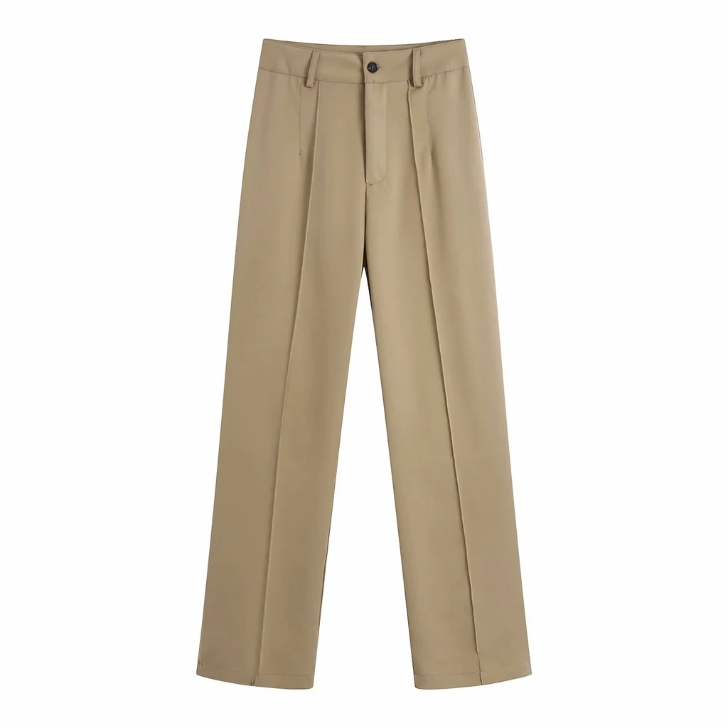 Temperament Double-breasted Suit Straight Trousers - Khaki