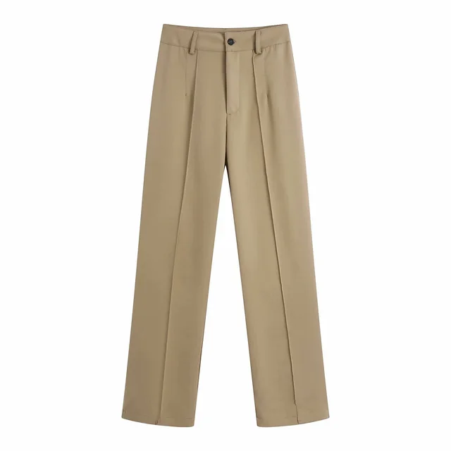 Temperament Double breasted Suit Straight Trousers Khaki - Shop at LoveMi
