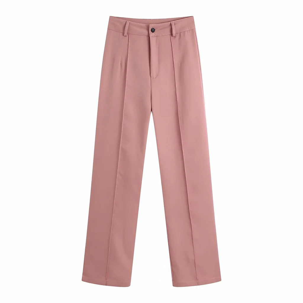 Temperament Double-breasted Suit Straight Trousers - Pink