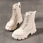 Autumn And Winter Lace Up Plus Size Handsome Thick Soled Motorcycle Boots - Apricot