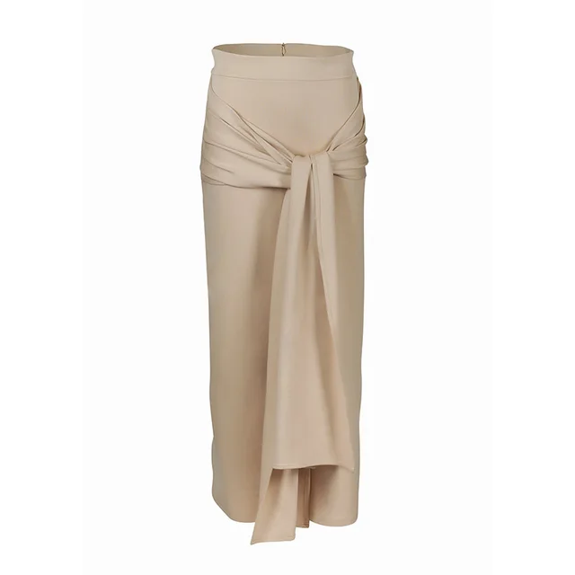 Women's Solid Color Muslim Hip Skirt Khaki - Shop at LoveMi