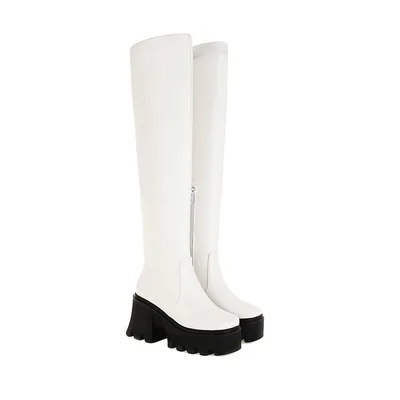 But The Knee Thick Heel High Autumn And Winter New Style Knight Smoke Boots White - Shop at LoveMi