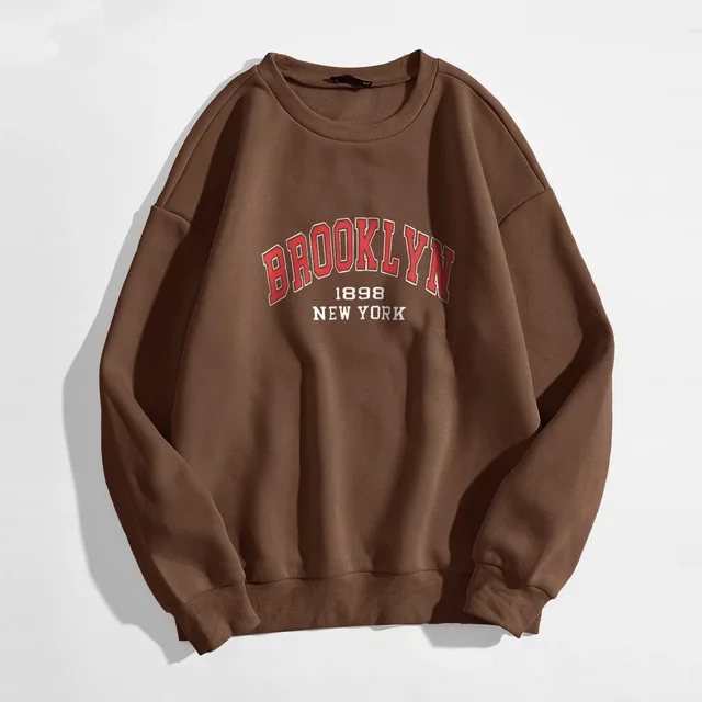 Letter Solid Color Vitality Age reducing Fashion Loose Long sleeved Top Brown - Shop at LoveMi