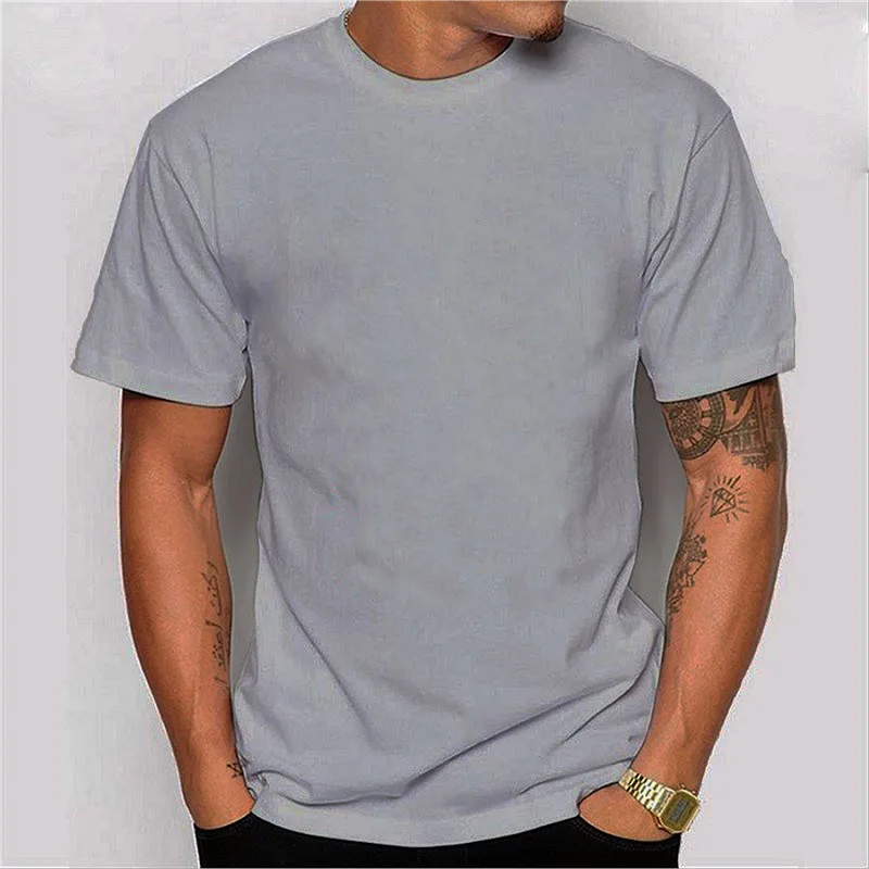 Solid Color Printing Blank Men's Short Sleeve Grey - Shop at LoveMi