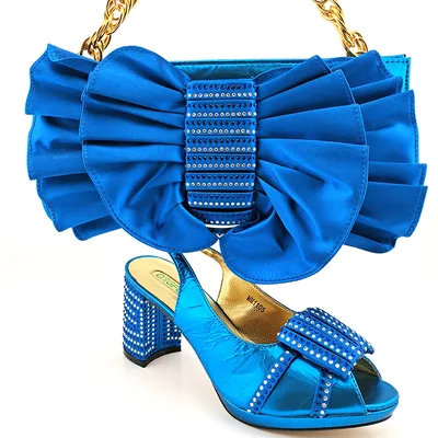 Fashion Suit Fish Mouth PU Hollow High Heels And Bow Clutch Bag Blue - Shop at LoveMi