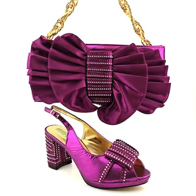 Fashion Suit Fish Mouth PU Hollow High Heels And Bow Clutch Bag Purple - Shop at LoveMi