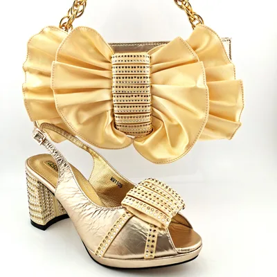 Fashion Suit Fish Mouth PU Hollow High Heels And Bow Clutch Bag Yellow - Shop at LoveMi