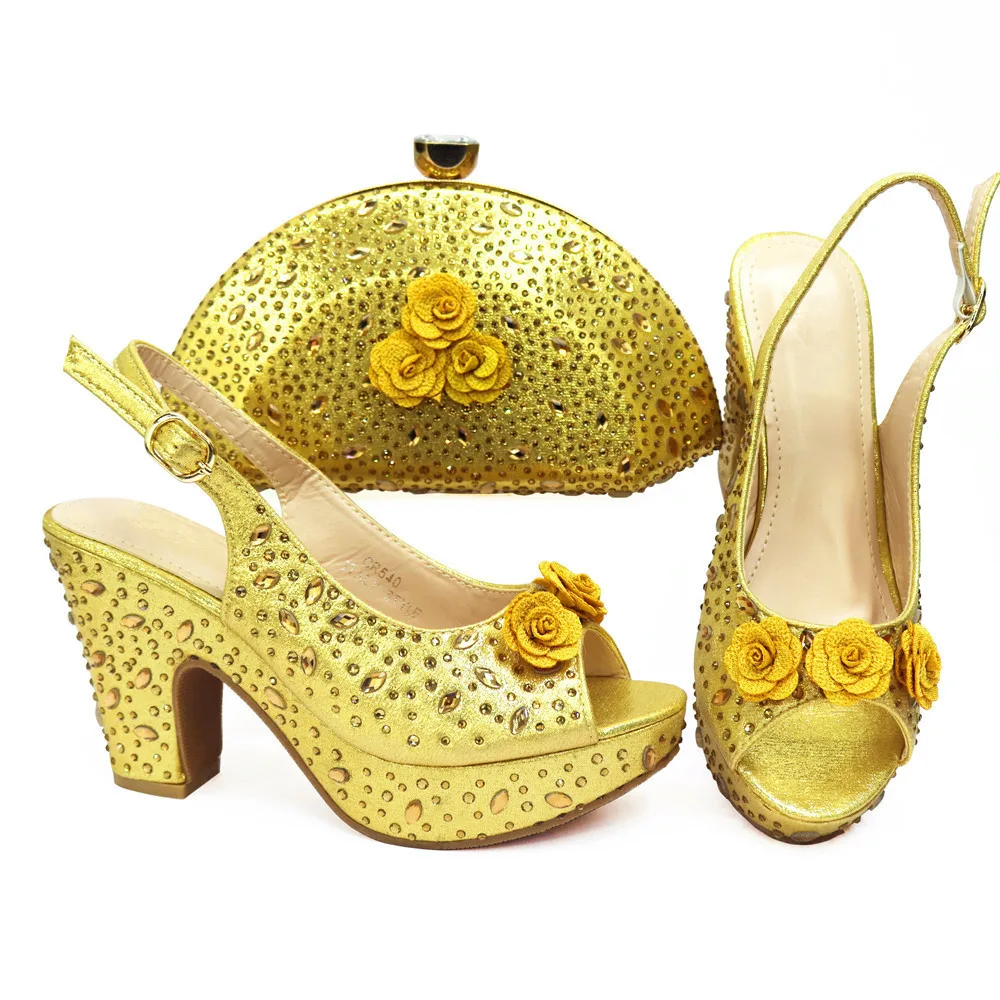 High Heels Flower Bag With Fashion Sandals Gold - Shop at LoveMi