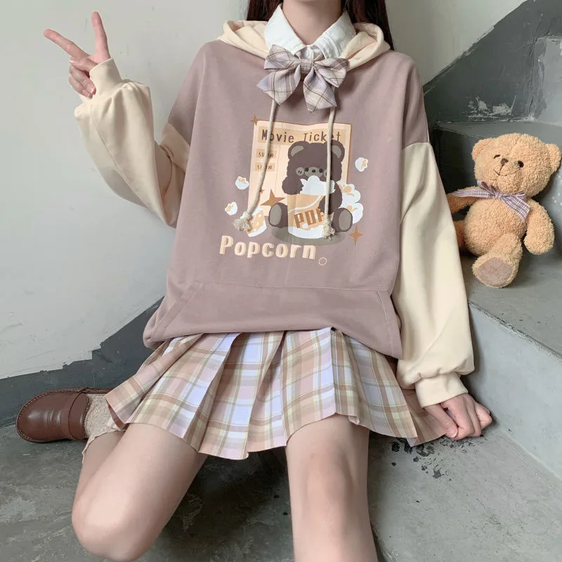 Cute Color Matching Hooded For Female Students In New Sweater - Plus Velvet