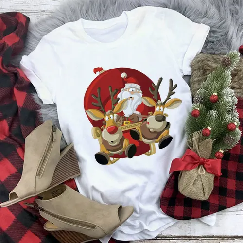 Christmas Movie Print Crew Neck T shirt Women 1 Style L - Shop at LoveMi