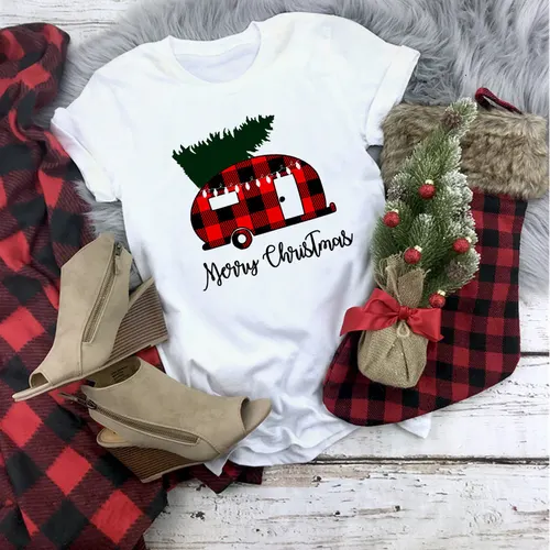 Christmas Movie Print Crew Neck T shirt Women 10 Style L - Shop at LoveMi