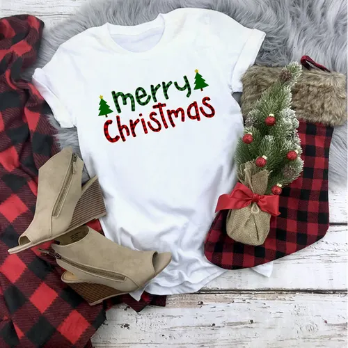 Christmas Movie Print Crew Neck T shirt Women 11 Style 3Xl - Shop at LoveMi
