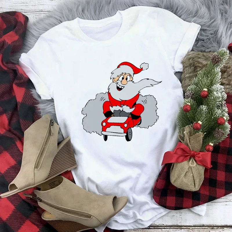 Christmas Movie Print Crew Neck T-shirt Women - 2 Style-L