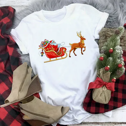 Christmas Movie Print Crew Neck T shirt Women 4 Style 4Xl - Shop at LoveMi