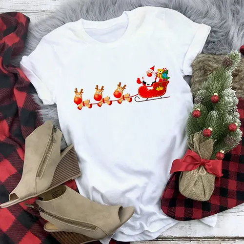 Christmas Movie Print Crew Neck T shirt Women 7 Style S - Shop at LoveMi