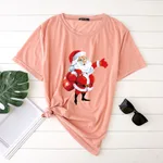 Unisex Santa Printed Loose Round Neck T-Shirt Carrying Bags - Watermelon Red