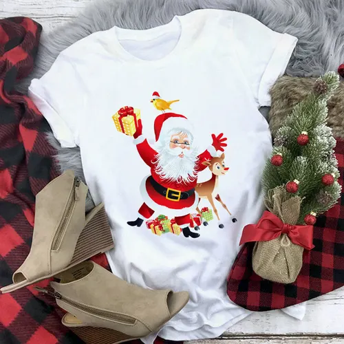 Christmas Movie Print Crew Neck T shirt Women 4 Style M - Shop at LoveMi