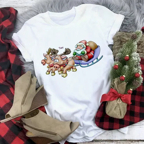 Christmas Movie Print Crew Neck T shirt Women 8 Style S - Shop at LoveMi