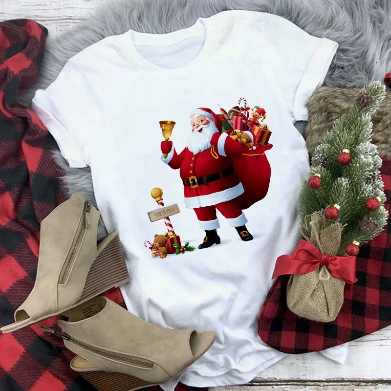 Christmas Movie Print Crew Neck T shirt Women 1 Style - Shop at LoveMi
