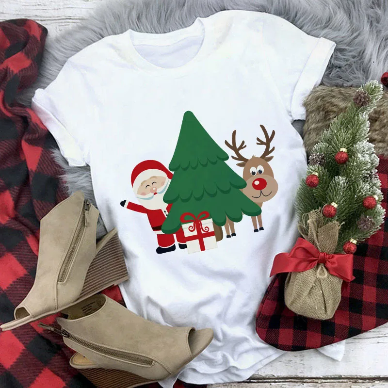 Christmas Movie Print Crew Neck T shirt Women 2 Style - Shop at LoveMi